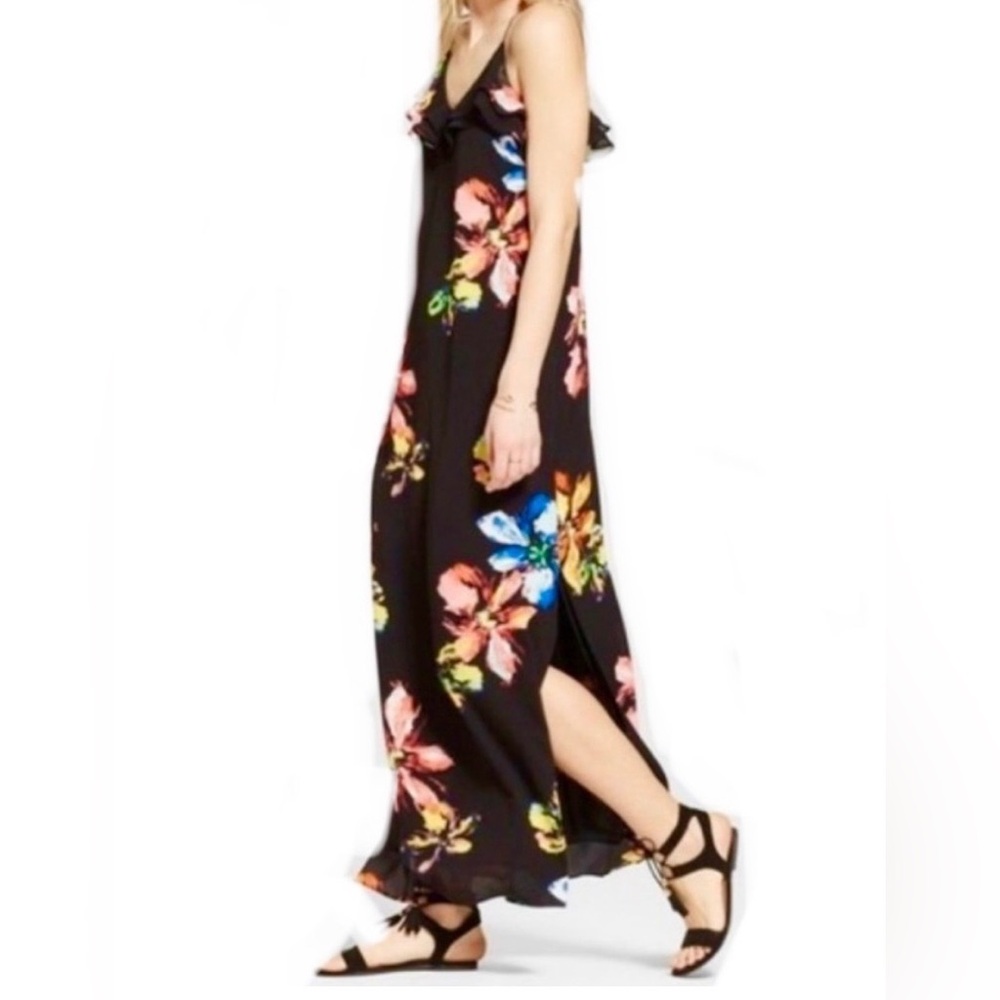 Massimo Black Floral Spaghetti Straps Maxi Dress - size M - Picture 5 of 7